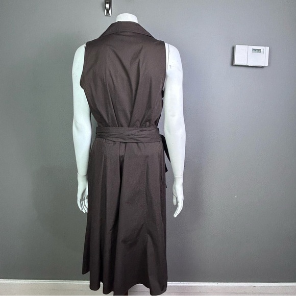 Ann Taylor wrap dress size 16 brown shirt dress sleeveless work office longline - Picture 4 of 9